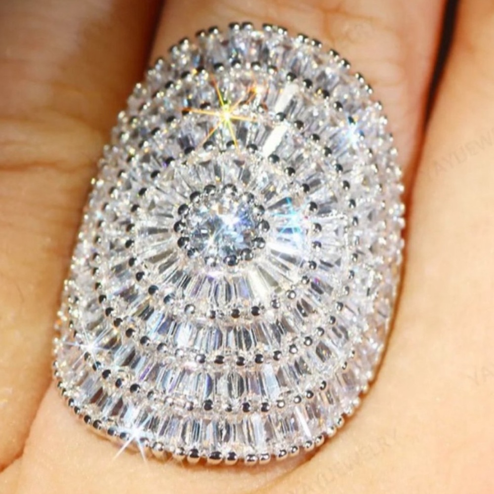 BAGUETTE 21 CT STERLING SILVER DIAMOND RING